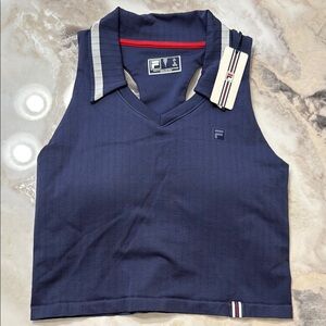 Fila Dark Blue Sleeveless Top with Striped Collar